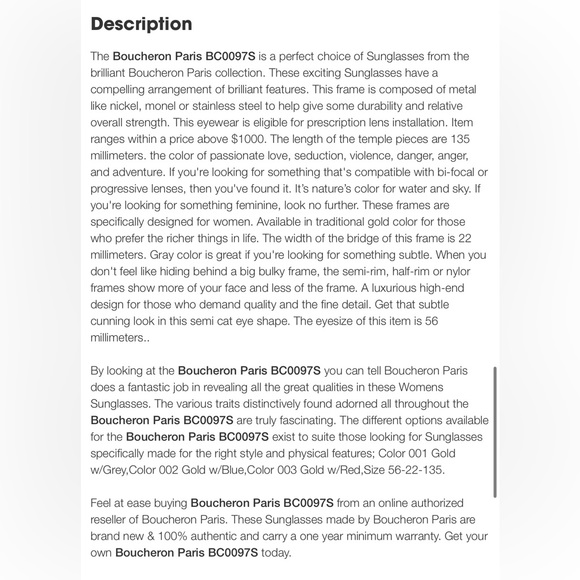 🏆Boucheron18K Gold Pplated BC0097S 003 ‼️Made In France ! - Picture 10 of 16